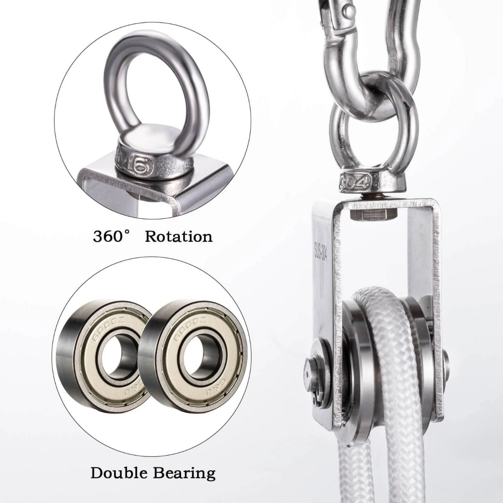 Single Pulley Block Smooth-Rolling Pulley Block with Rope Corrosion Resistant Anti-Rust for DIYers, Garage, Workshop