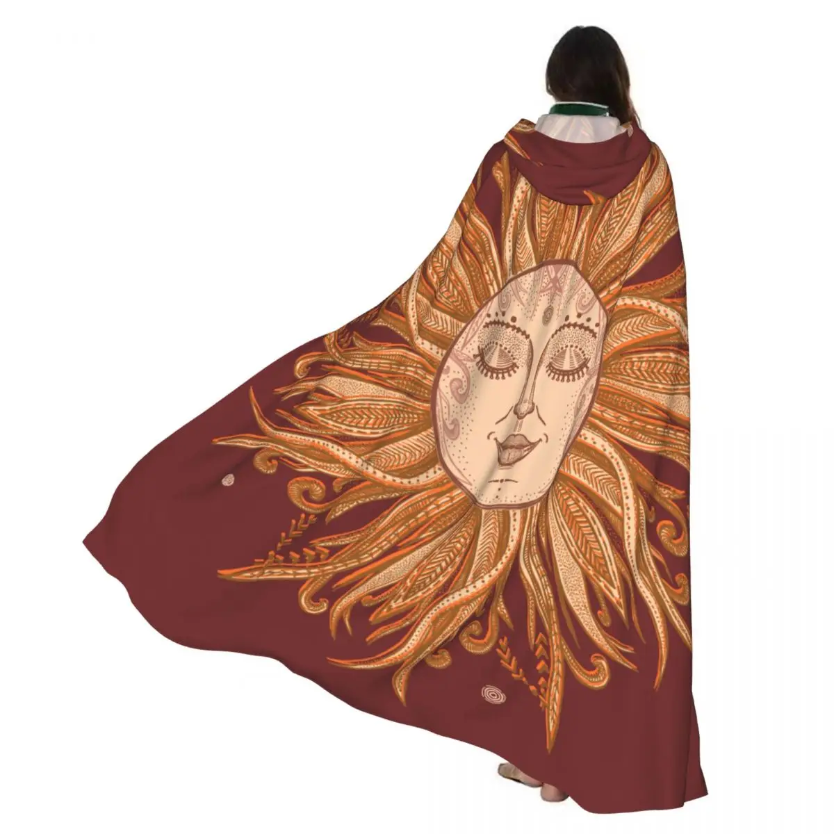 Capa con ilustración de sol de Halloween para adultos, disfraz Medieval con capucha, vestido largo