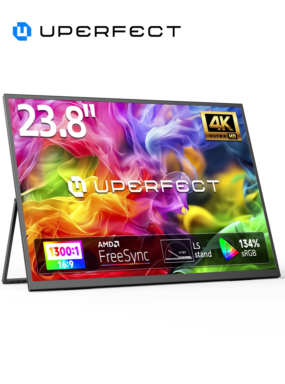 UPERFECT 23,8 Zoll tragbarer Monitor 4K UHD 3840 * 2160 100 % sRGB IPS-Lautsprecher USB-C HDMI Gaming-Computerdisplay für Laptop-Desktop-Tablet-MacBook-Telefone