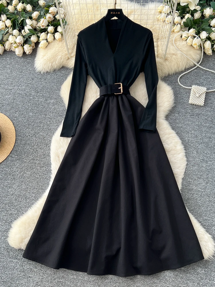 ชุดเดรสทรงเอไลน์เอวสูงผ้าโพลีเอสเตอร์สำหรับผู้หญิง สไตล์ลำลอง เหมาะสำหรับใส่ไปทำงานในช่วงฤดูร้อน