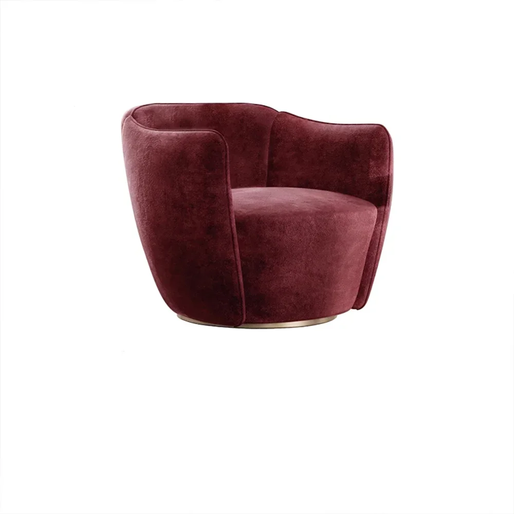 Italian Luxury Living Room Lounge Chair Cozy Swivel Chair Round Arm Leather Single Sofa Chair