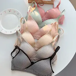 Japanese pure cotton lattice thin chest gathers underwear without steel ring girl breathable underwear