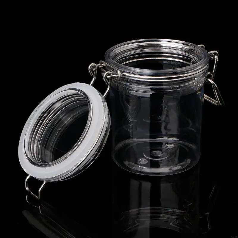 62KC 120ML Plastic Round Clip Top Storage Jar With Airtight Seal Lid Kitchen Con