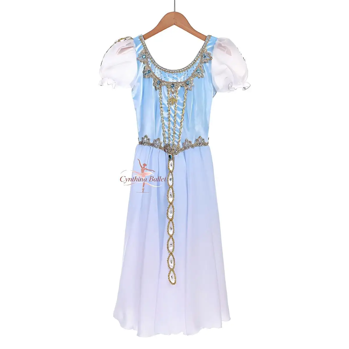 Swan Lake Act 1 Ballet Tutu, Kids Professional Short Sleeve Performance Costume, Gradient Blue Long Skirt, Adult Ballet Performa