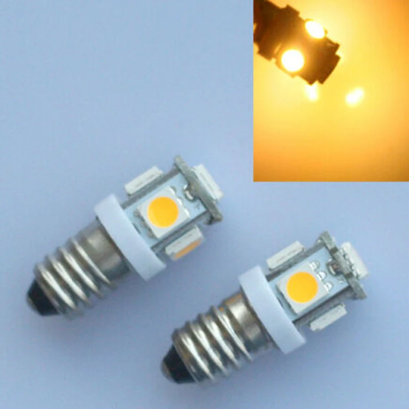 10pcs DC 6V 6.3V E10 5050 5 SMD LED Light Bulb Old Flashlight Pinball Game Car Light Warm Plate Wedge Lamps