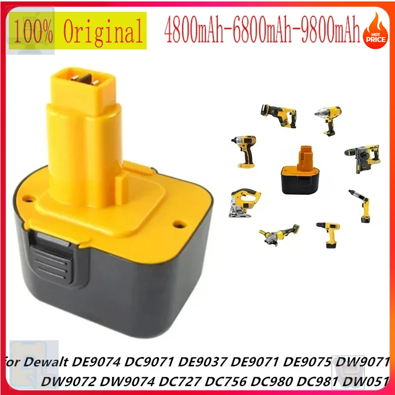 🔋 /12 В 4800-9800 мАч аккумулятор для инструментов Dewalt DE9074 DC9071 DE9037 DE9071 DE9075 DW9071 DW9074 DC727 DW9072 DC756 DC980 DC981 DW05