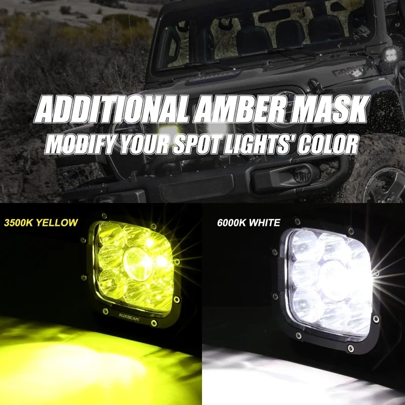 AUXBEAM 5 Inch 110W  LED Work Light White/Amber Spot Light with Harness for Truck Pickup Offroad