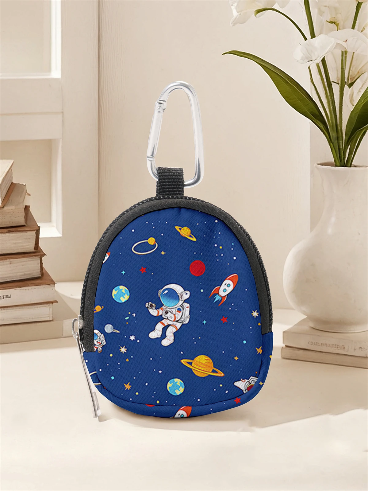 محفظة صغيرة مطبوعة بنمط الفضاء، حقيبة تغيير بسحاب مع مشبك خطاف، حقيبة مفاتيح لسماعة الرأس، مناسبة للرجال والنساء #1