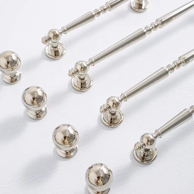 

French Antique Cabinet Door Handle Titanium Silver High-end Bedroom Drawer Knobs Kitchen Long Pulls Hardware Furniture Handle