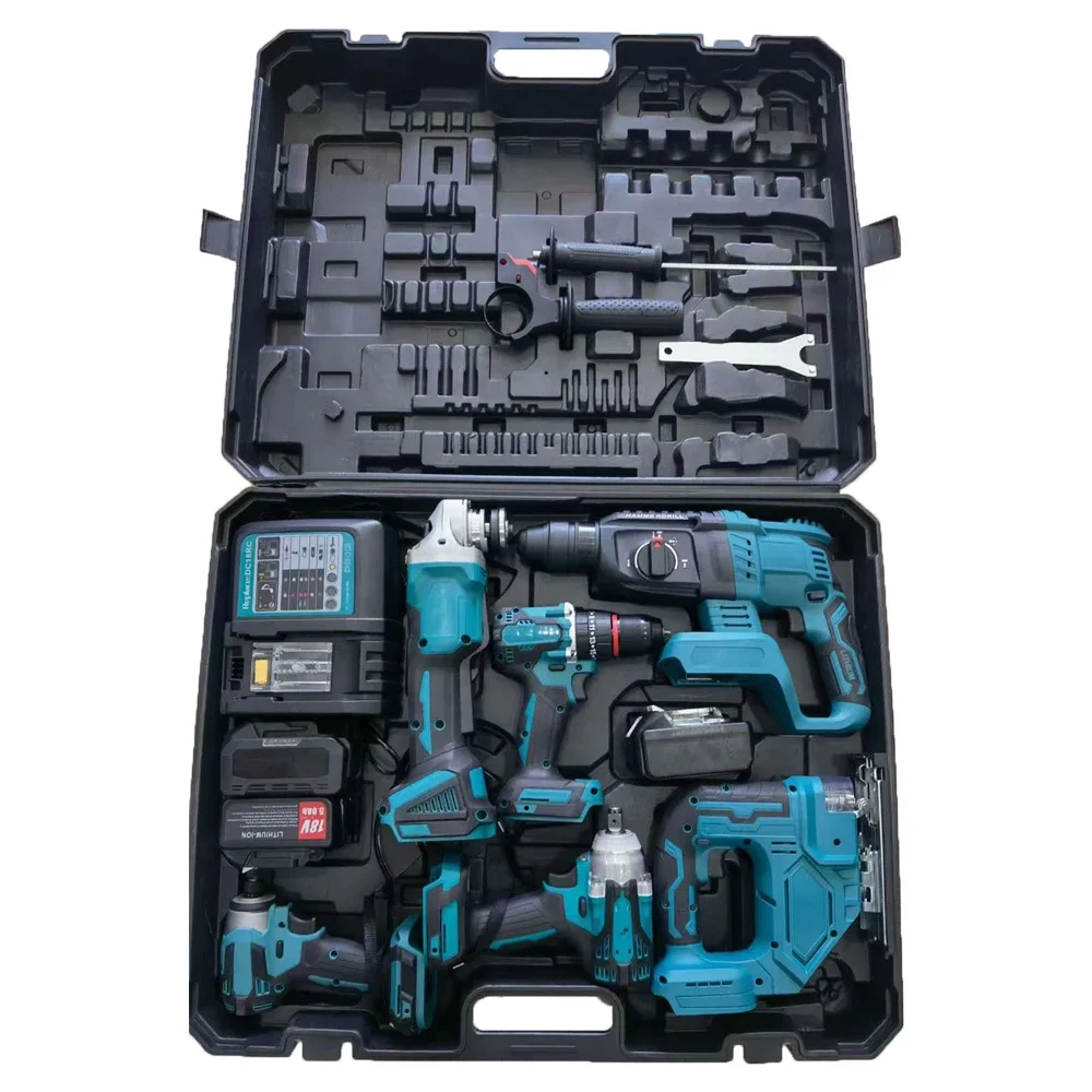 HENGLAI Stock!!! Big Discount !!!available Sales for MKT Combo Power Tools 6 Kits Tool Set 20v Volt Cordless Drills Battery DIY