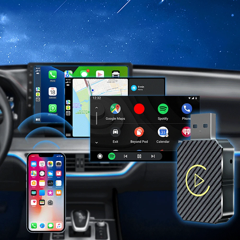 Wireless Carplay Android Auto Adapter 2 in 1 Mini Box Plug&Play Wireless Dongle BT WiFi for OEM Wired CarPlay/Andriod Auto Cars