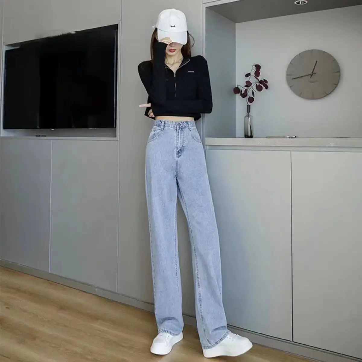 

2022 New Woman Trend Jeans High Waist Wide Leg Cotton Denim Clothing Blue Streetwear Vintage Fashion Harajuku Straight Pants