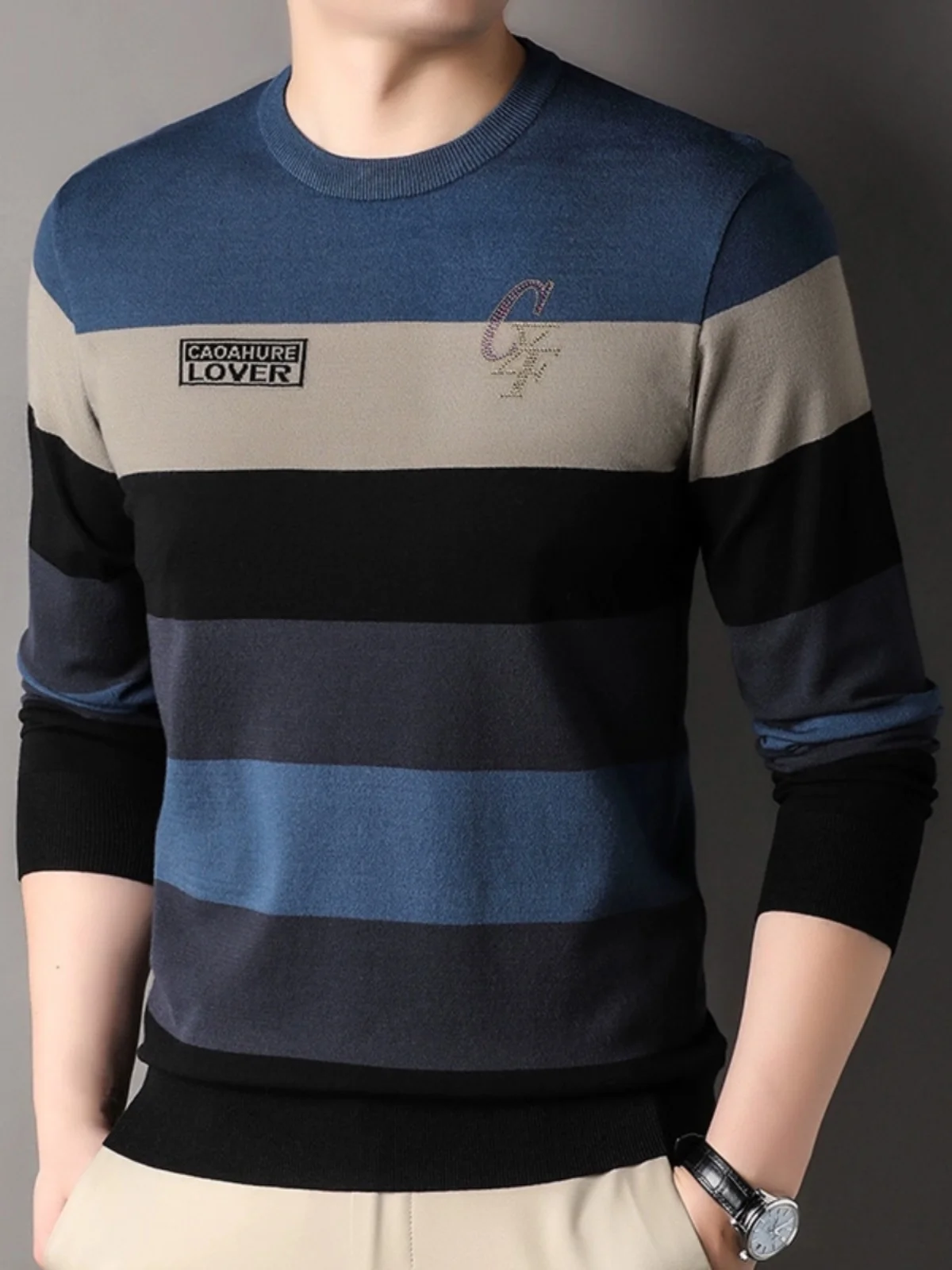 

Men's Long Sve T-irt Knitted Loose Fit Thin round Ne Sweater Spring Autumn Polyester Fiber Casual Basic irt