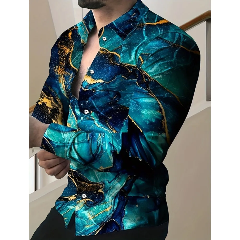 

2026 Новая рубашка с текстурированным принтом, мужская рубашка с длинным рукавом, модная уличная рубашка с длинным рукавом, однобортный дизайн
