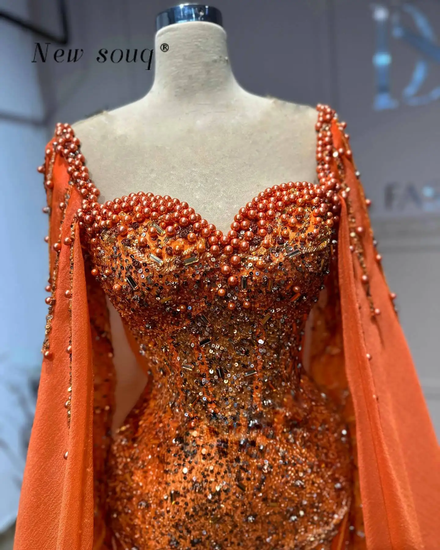 Arabic Burnt Orange Mermaid Elegant Cape Sleeves Beaded Evening Dresses Sweetheart Neck Formal Gowns For Women Party 2025