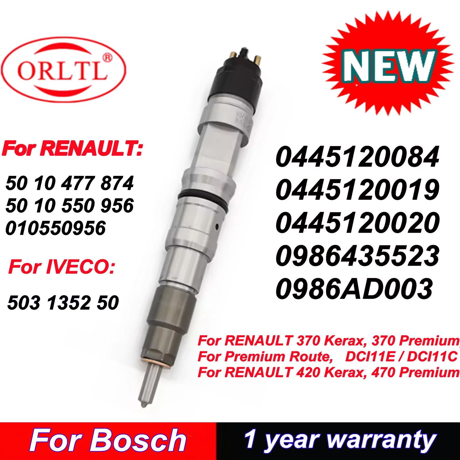 

ORLTL NEW Diesel 0445120084 Fuel Injector 0445120020 0445120019 for RENAULT IVECO 5010477874 0986435523 0986AD003 503135250