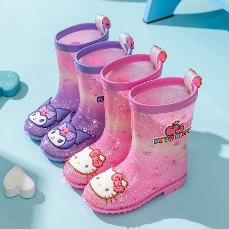 Botas de lluvia coloridas de Hello Kitty para niñas, botas de agua antideslizantes de Kuromi y My Melody para estudiantes de primaria.