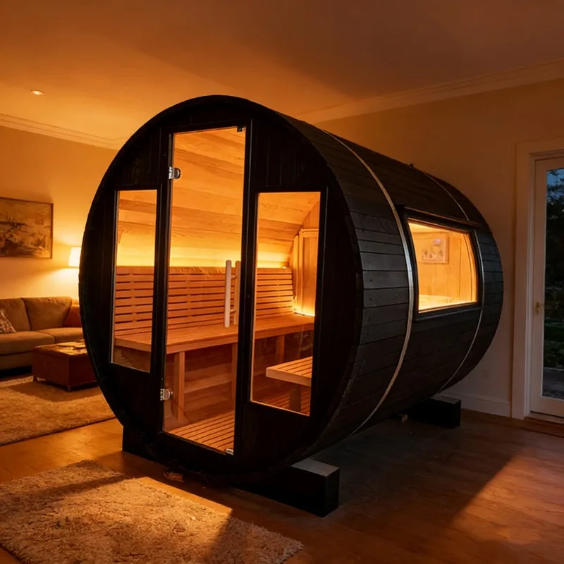 

Hot Selling Modern Red Cedar Smart Outdoor Sauna Cabin Stylish Dry Steam Shower Room for 1-2 Person 6kw Stove Heating