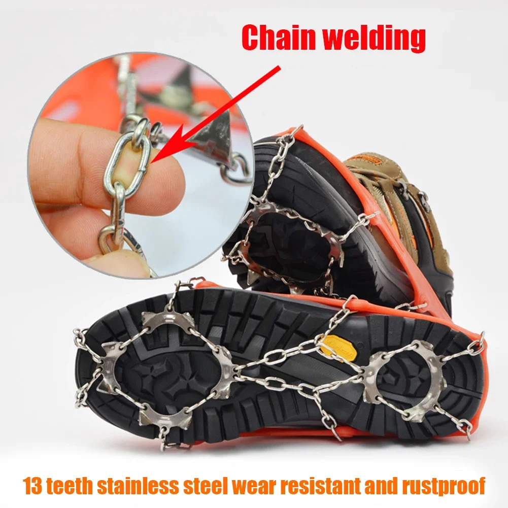 13 Teeth Ice Gripper Spike for Shoes Anti Slip Hiking Climbing Snow Spikes Crampons Cleats Chain Claws Grips Boots Cover 1 Pair