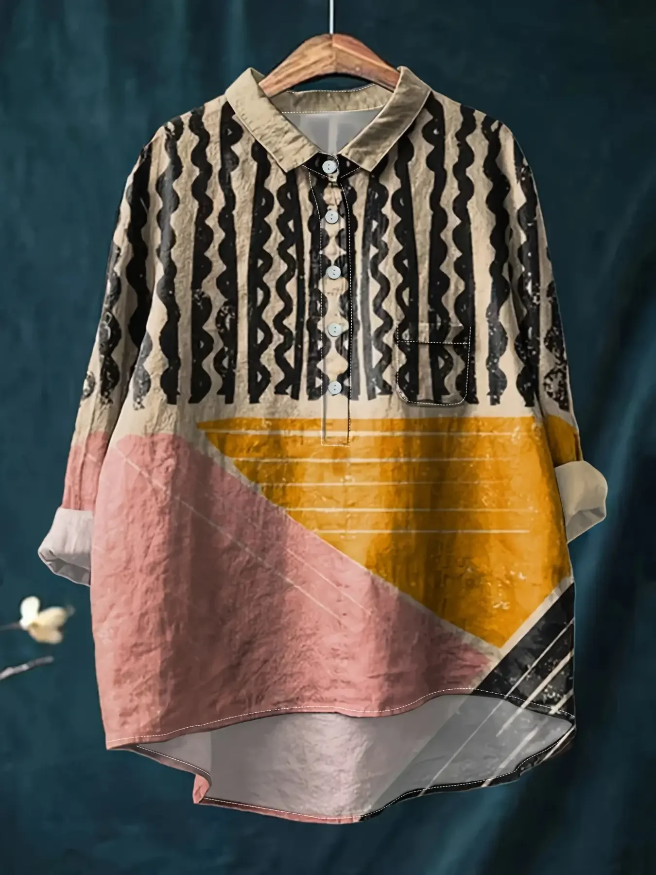 قميص نسائي كاجوال فضفاض موديل 2026 مطبوع عليه زهور بأزرار - قميص علوي بنمط عروة النحل الذهبي، قمصان formales #6