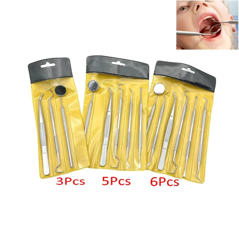 

3pcs/5pcs/6pcs Dental Mouth Mirror Stainless Steel Tweezers Elbow Probe Dental Instrument Teeth Cleaning Tools Set