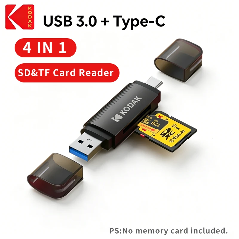 

Картридер Kodak C210 USB 3.0 и Type-C 4-в-1 для карт SD, Micro SD, TF, адаптер для MacBook, ПК, ноутбуков