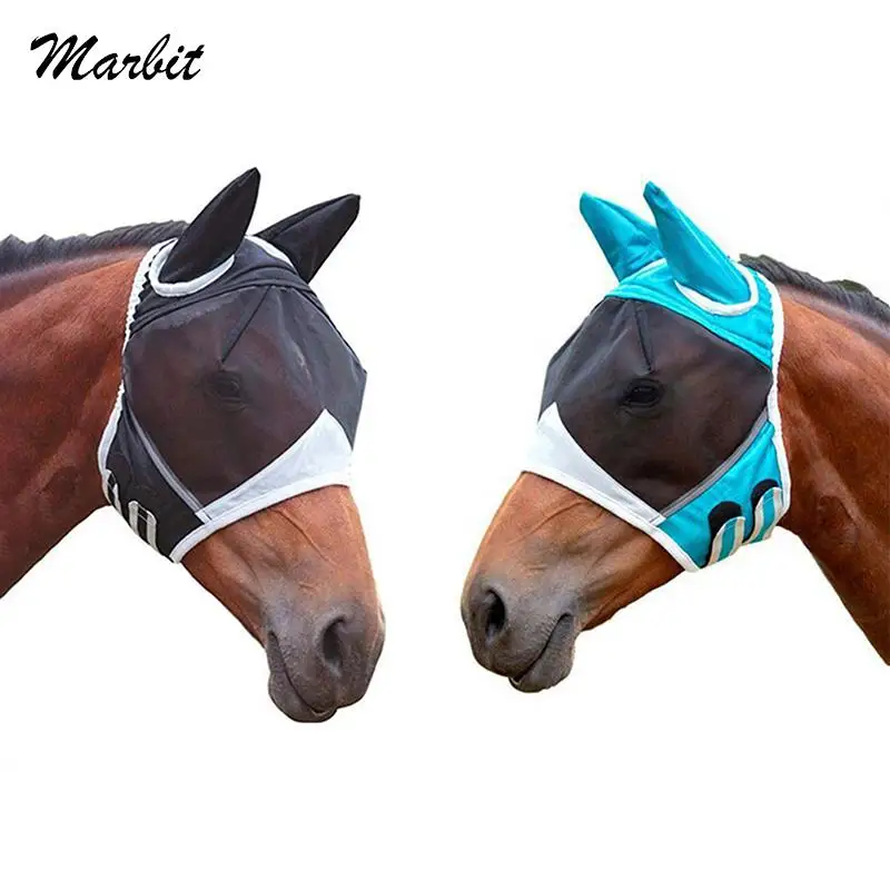 Horse Mask Horse Face Anti-Mosquito Cover Anti-Flyworms Insect Breathable Stretchy Knitted Mesh Protect Mask Equestrian Supplies