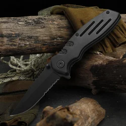 Coltello pieghevole multifunzionale tattico militare con manico in alluminio nero coltello da tasca per barbecue di sopravvivenza all'aperto