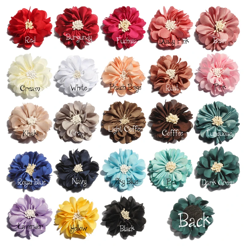 10PCS 23 colors 5cm Newborn Vintage Wrinkles Fabric Flowers with Match End Do Old Chiffon Hair Flowers for Kids Hair Accessories