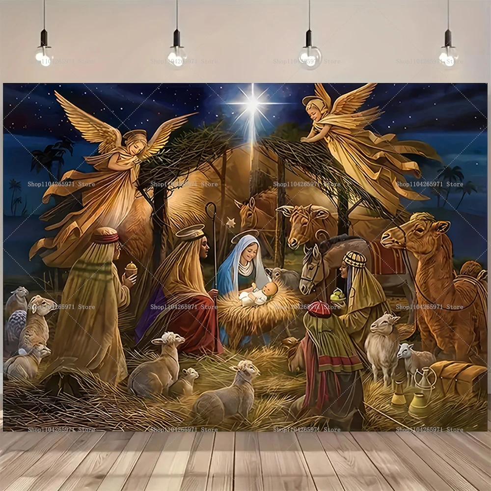 2D عيد الميلاد يسوع الولادة المشهد خلفية عيد الميلاد حزب ديكور المهد التصوير خلفية راية كابينة تصوير الدعائم لوازم الحفلات