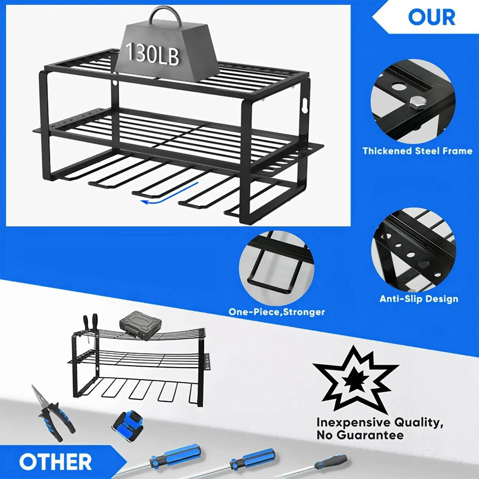 Power Tool Organizer Wall Mounted, Large Heavy Drill Holder,2level Garage Tool Organizer And Storage, Tool Room, Workshop