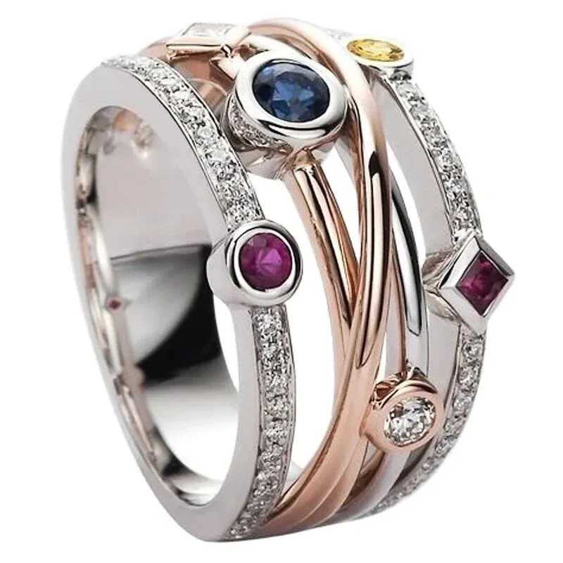 Huiran Mode Kreuz Weibliche Finger Ring Schmuck Weiß/Gelb Blau/Rose Rot CZ Glanz Stein Abend Party Zubehör stilvolle Geschenk