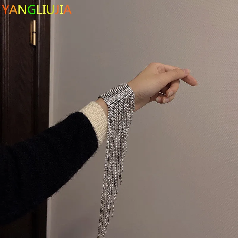 Yangliujia Long Tassels Crystal Bracelet Senior Fashion Luxury Chain Bracelet With Crystal Women Jewelry Accessories Party Gift