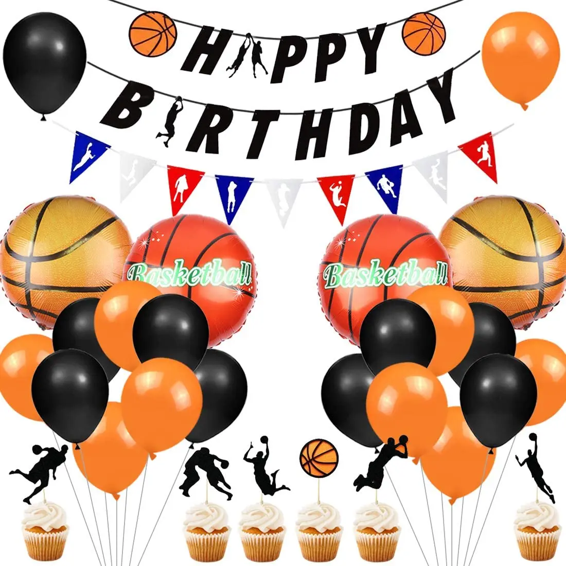 

Basketball Party Decorations for Boys, Sports Theme, Birthday Party Supplies, Happy Birthday Banner, Cupcake Toppers, Balloons