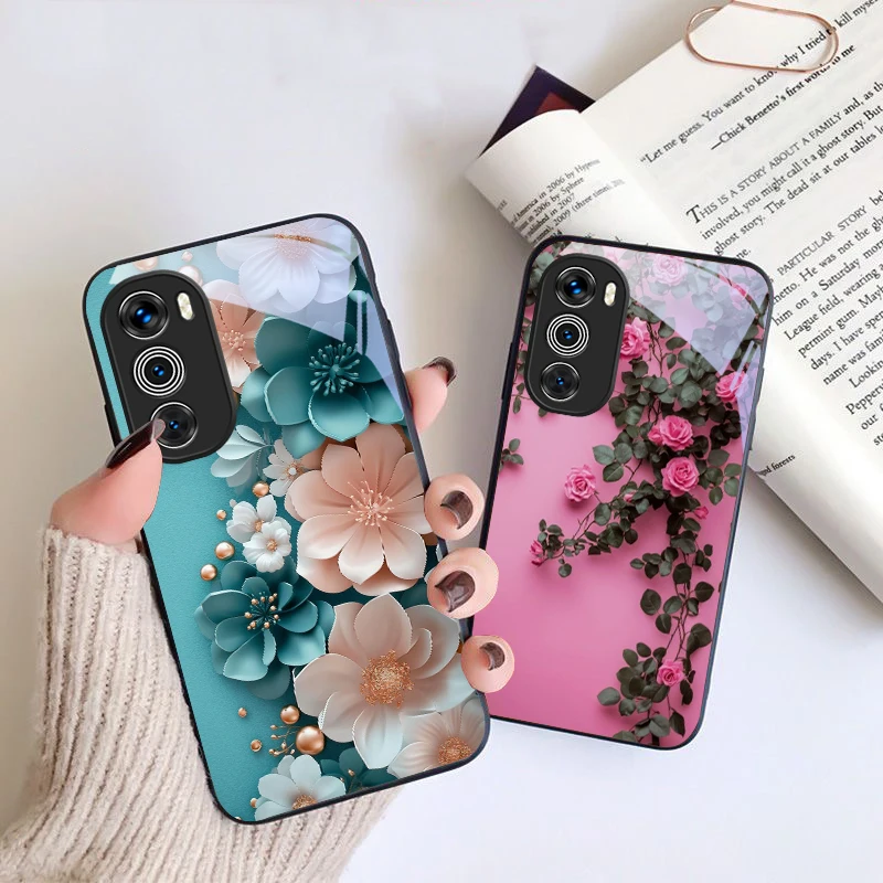 Purple tulip pattern For Motorola Moto G 14 22 24 34 35 45 54 55 75 84 85 Stylus Edge 30 40 Neo 50 Ultra Play glass phone case