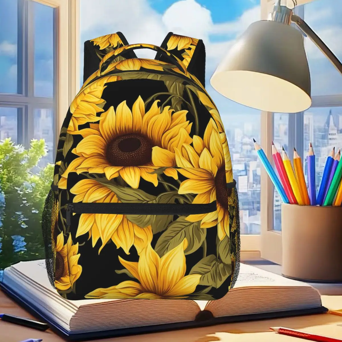 

Pastel Sunflower Floral Backpack Student Boys Girls BookBag Kids School Bag Computer Shoulder Bags for Men Women