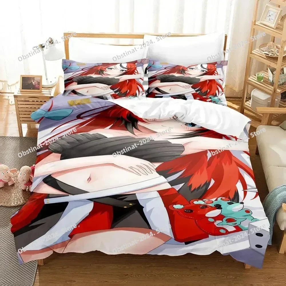 3D Print Hakos Baelz Anime Bedding Set Printed Bed Set With Pillowcase Bed Duvet Cover Soft Single Double Queen Super King Size
