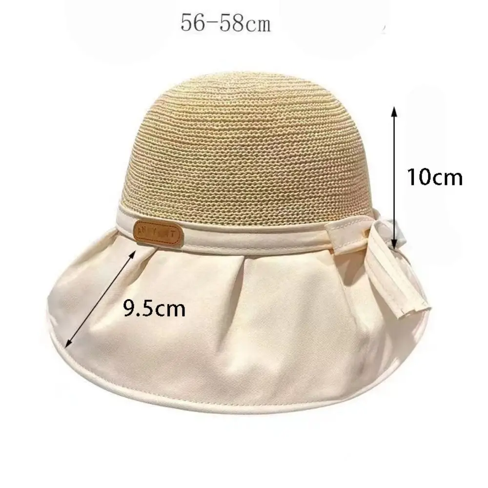 Sombrero de cubo de ala ancha grande para mujer, gorra de Sol de viaje, resistente a los rayos UV, cola de caballo, Verano
