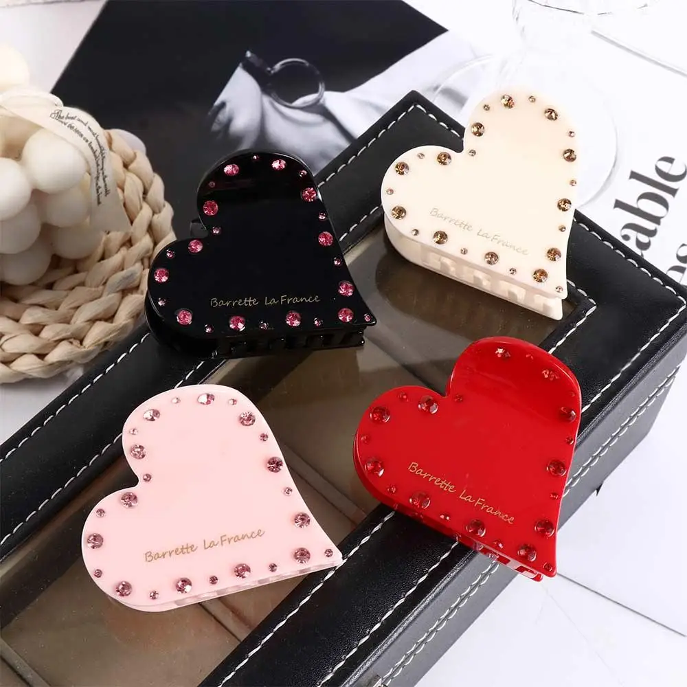 Acetic Acid Small Hair Claws Heart French Love Hair Claw Korean Style Grab Clip Diamond Hair Clip Female Hair Accessories