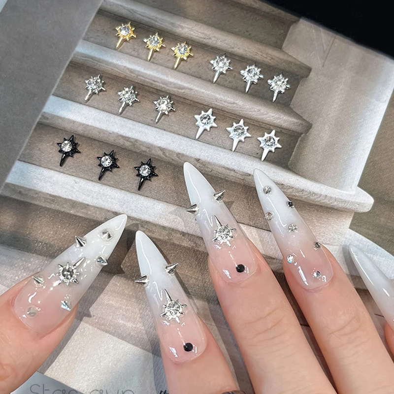 5Pcs Cross Star Nail Art Charms Punk Style 3D Alloy Glitter Diamond Luxury Crystal DIY Manicure Accessories