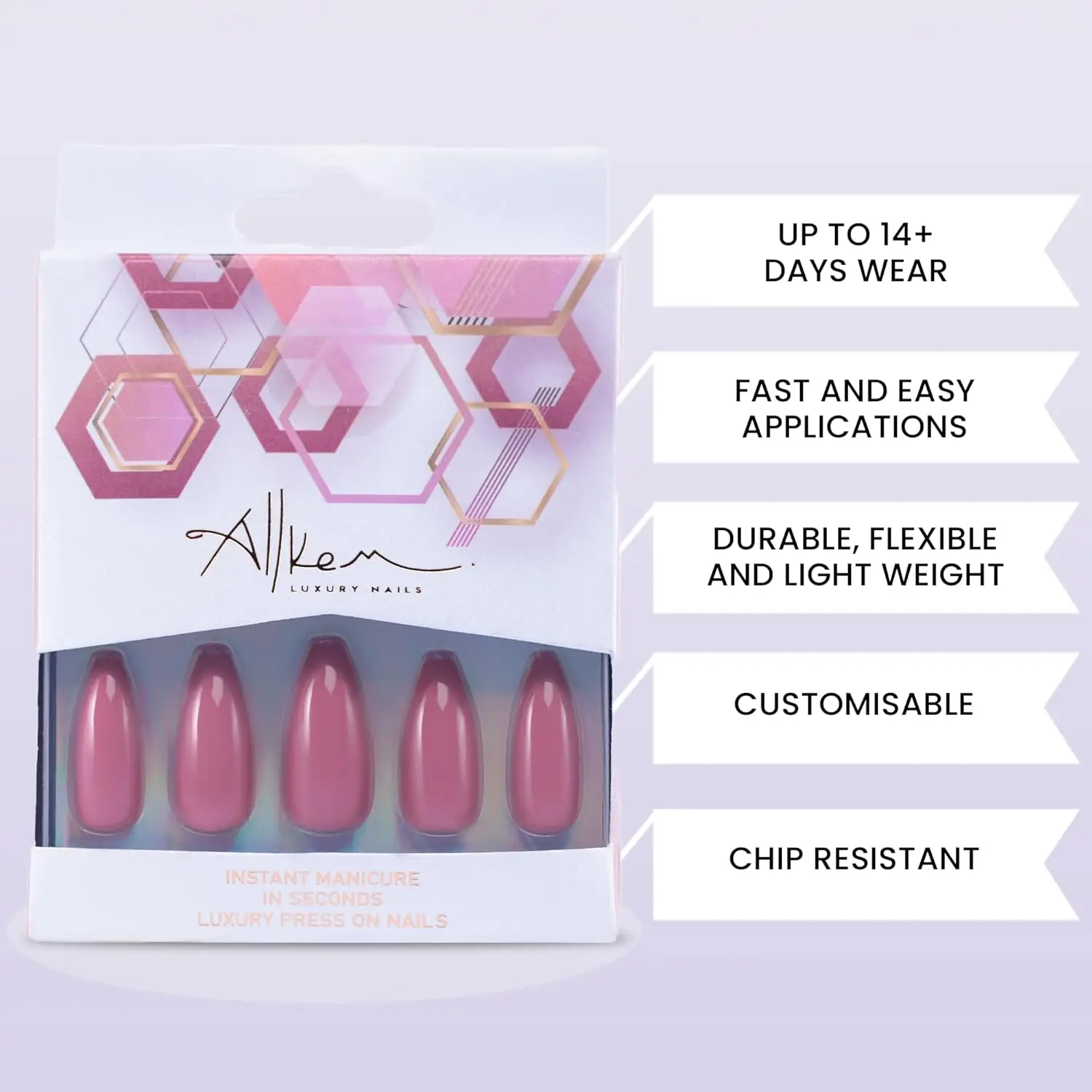 اضغط على الأظافر باللون البنفسجي |   تابوت طويل لامع |   10 مقاسات - طقم أظافر راقصة الباليه 20 قطعة مع غراء