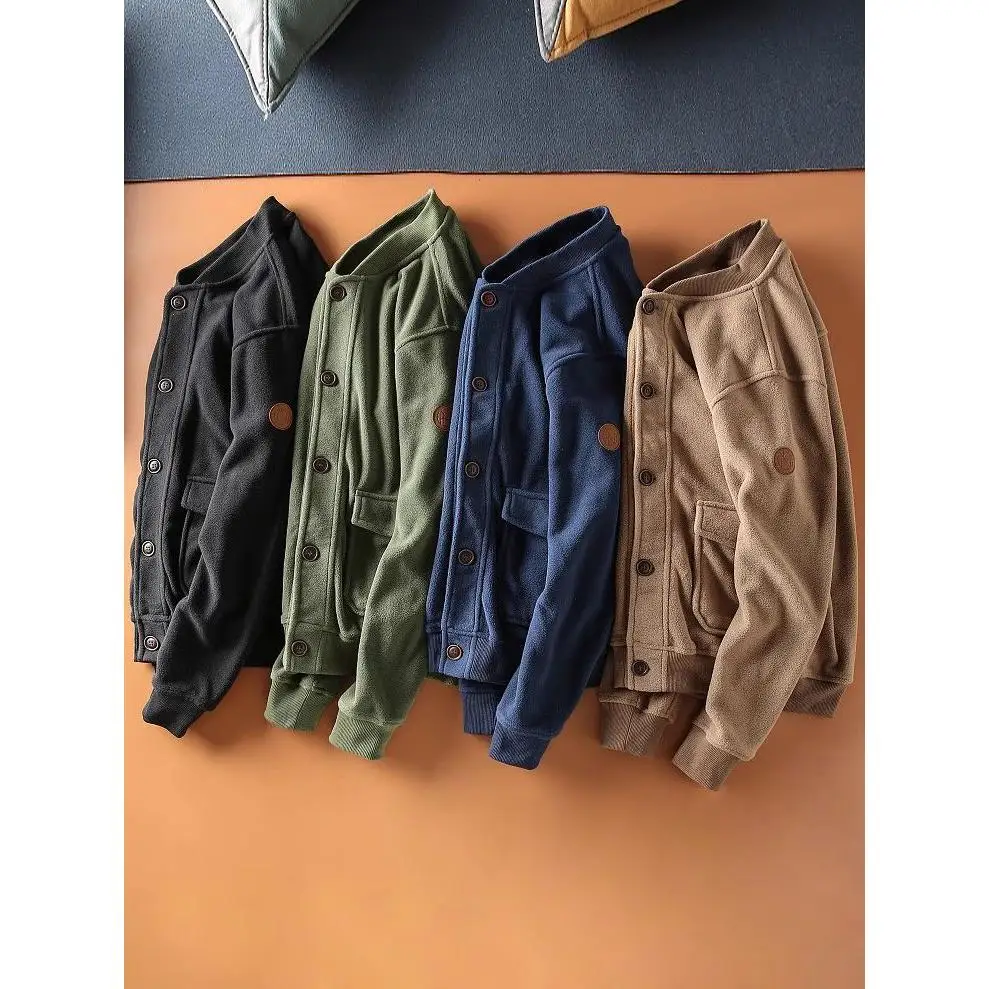 

American Retro Baseball Collar Double-Sided Fce Casual Jaet Men's Autumn Faion Outerwear Polyester Fiber Long Sve Z...