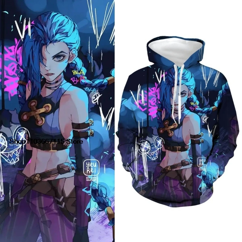 Arcane Hoodie LoL Vi Cosplay Hoodie 3D Printed Hooded Hoodies Sweatshirt Men Women 3D League of Legends Jinx Cosplay Costume