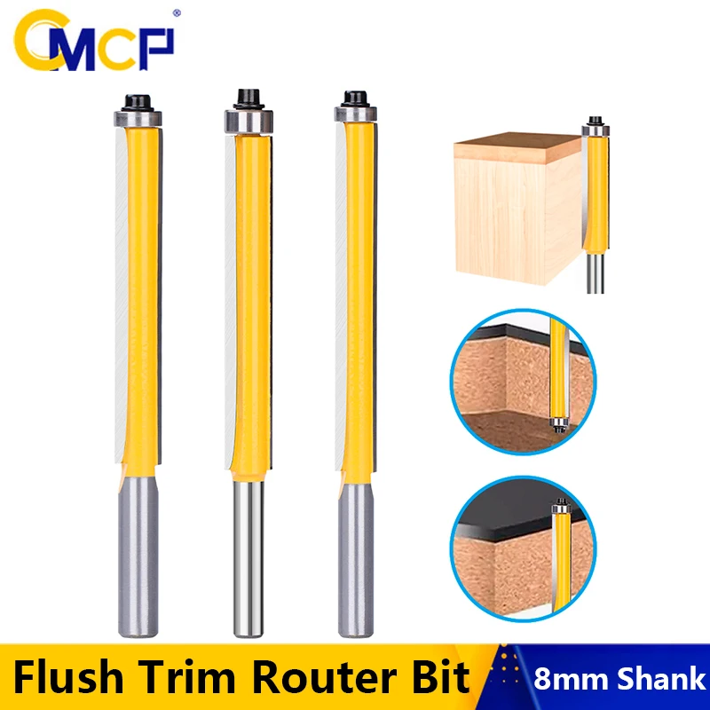 

CMCP 8mm Shank Long Blade Flush Trim Router Bit With Bearing Carbide Milling Cutter For Woodworking Cutting Tool