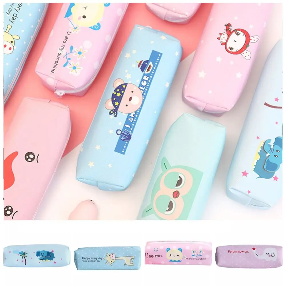 

Портативный пенал из ПУ большой вместимости с мультяшными животными, органайзер для канцелярских принадлежностей, сумка для ручек для офиса и школы