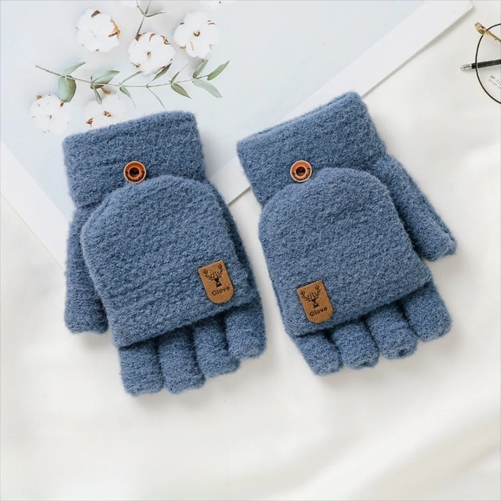 Fashion Warm Winter Knitted Gloves Thickened Fleece Writing Mittens Windproof Elastic Thermal Gloves for Men