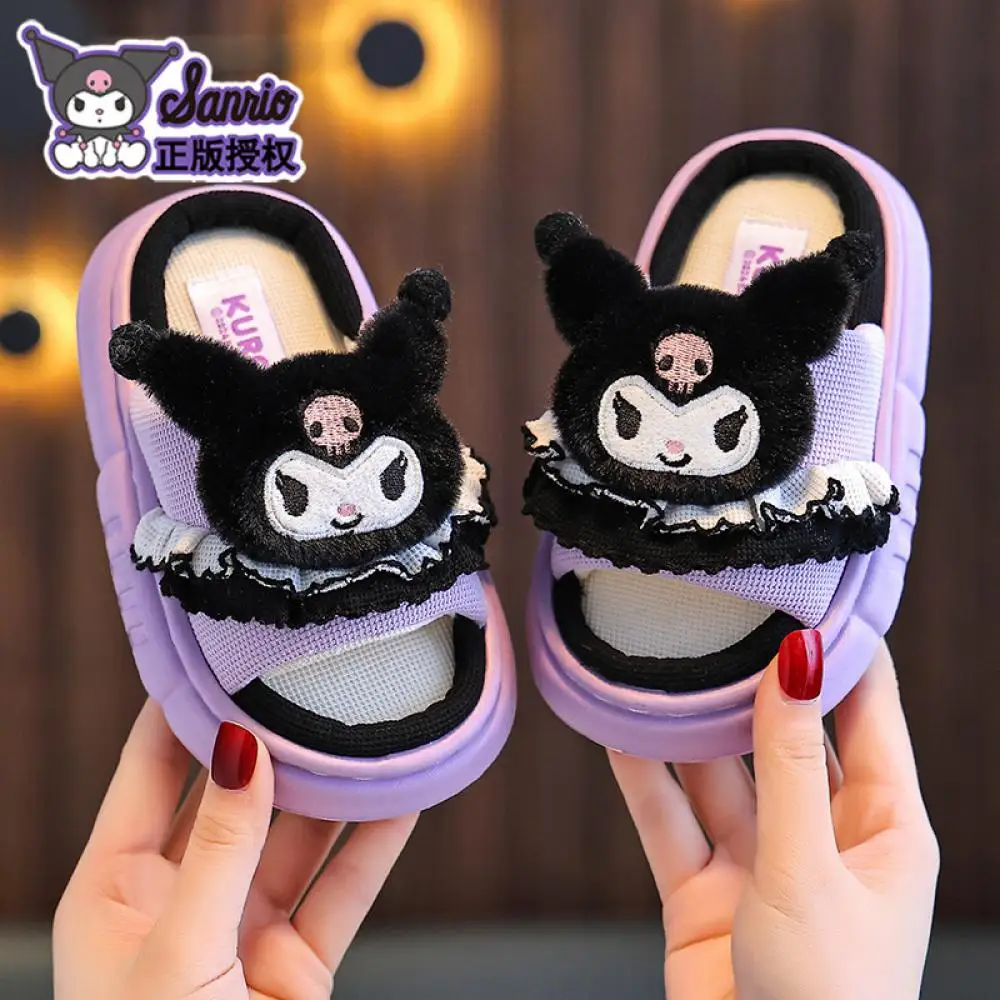 

Girls Cute Slippers Sanrio Kulomi New Cartoon Sandals Shoes Women Child Non Slip Slippers Home Outdoor Flip Flops Floor Sanding