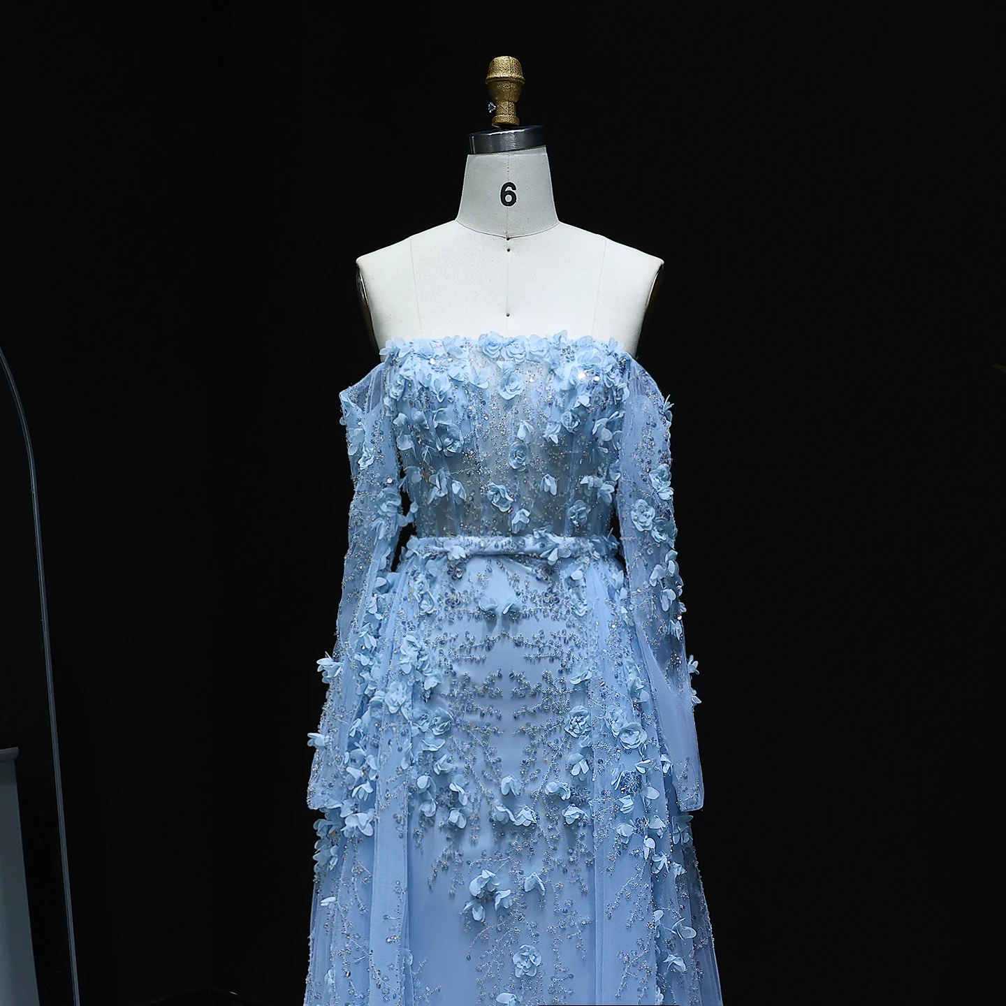 Sharon Said Elegant 3D Flowers Dubai Evening Dress with Overskirt Lilac Long Sleeves Women Wedding Party Gown SS352 Customized image 6