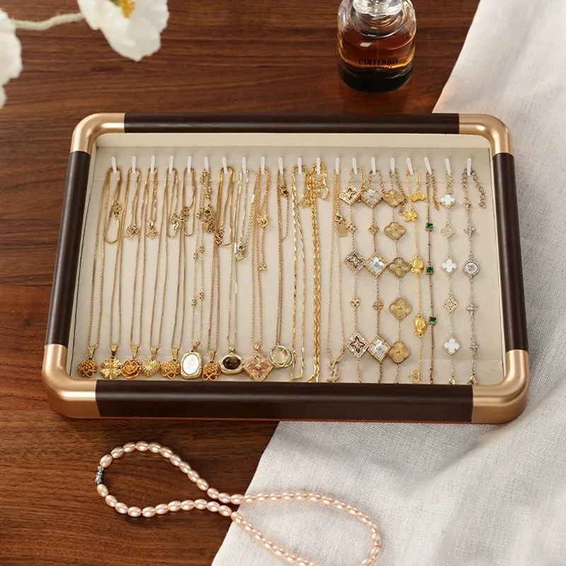 صينية مجوهرات خشبية كبيرة فاخرة صواني تخزين حلقة المعارض عداد القلائد القرط عرض البليت مجوهرات المنظم الدعامة