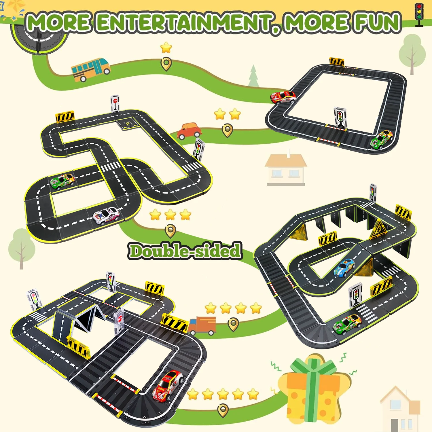 Magnetic Building Blocks Toy Magnetic Track Road with Cars, Stem Toy Creative and Educational Construction Toy, Suitable for Children's Birthday Holiday Gifts, Random Color